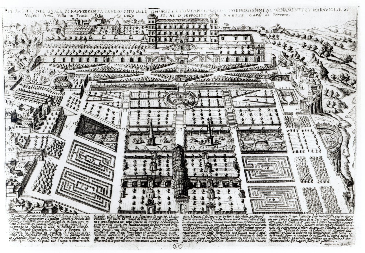 O Palácio e Jardins Villa dEste, Tivoli, Itália, c.1600 de French School