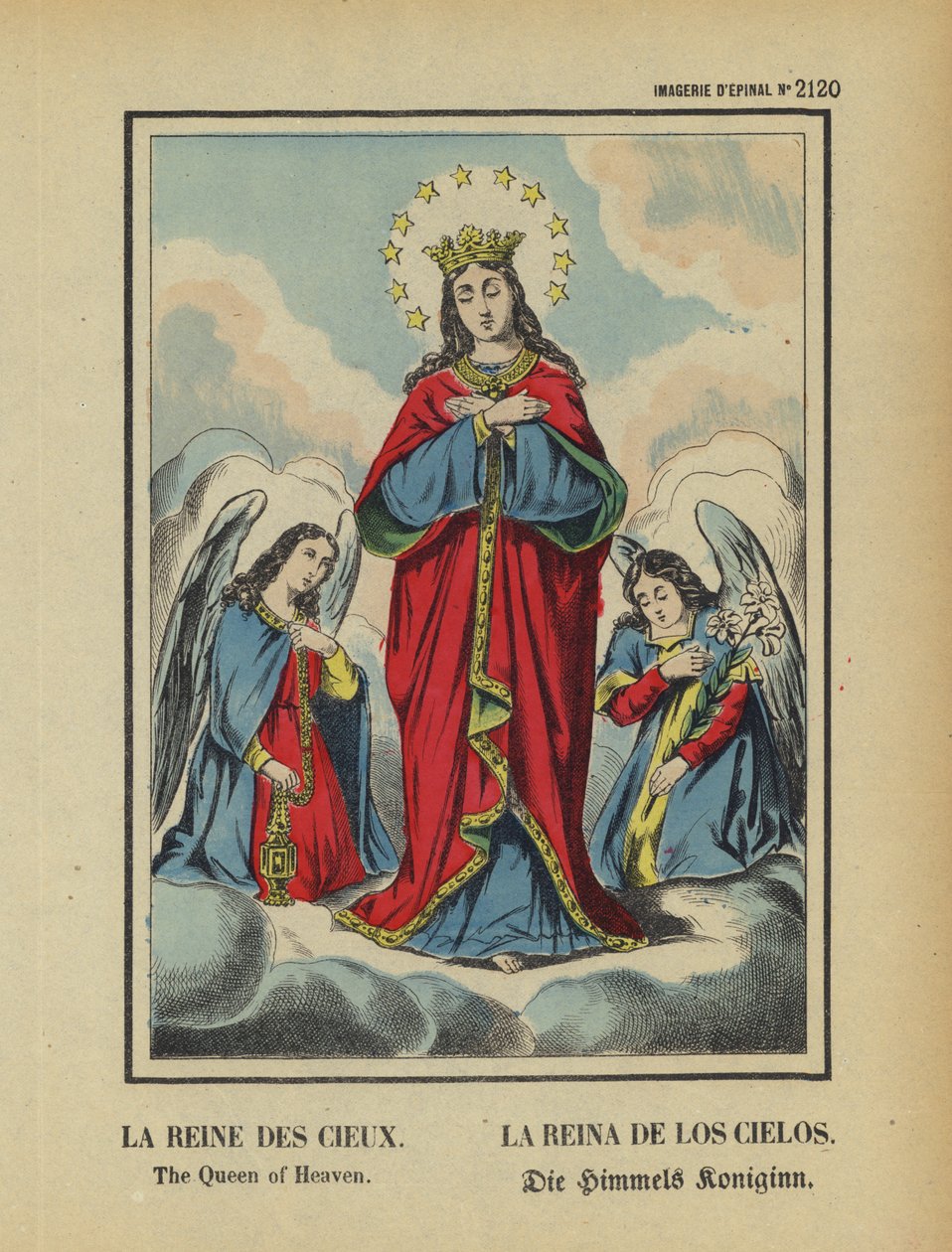 A Virgem Maria, a Rainha do Céu (litografia a cores) de French School