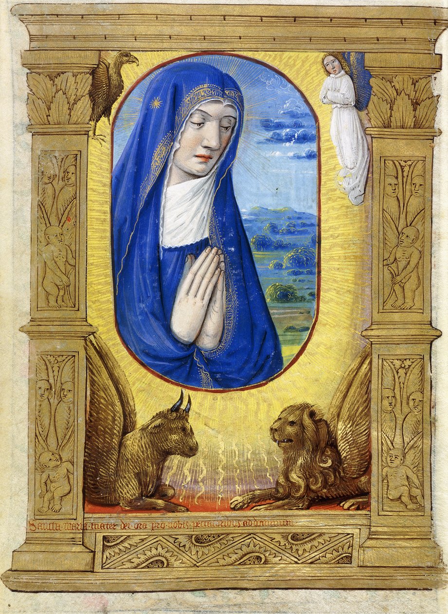 A Virgem Orando, c.1500 (tinta e tinta sobre pergaminho) de French School