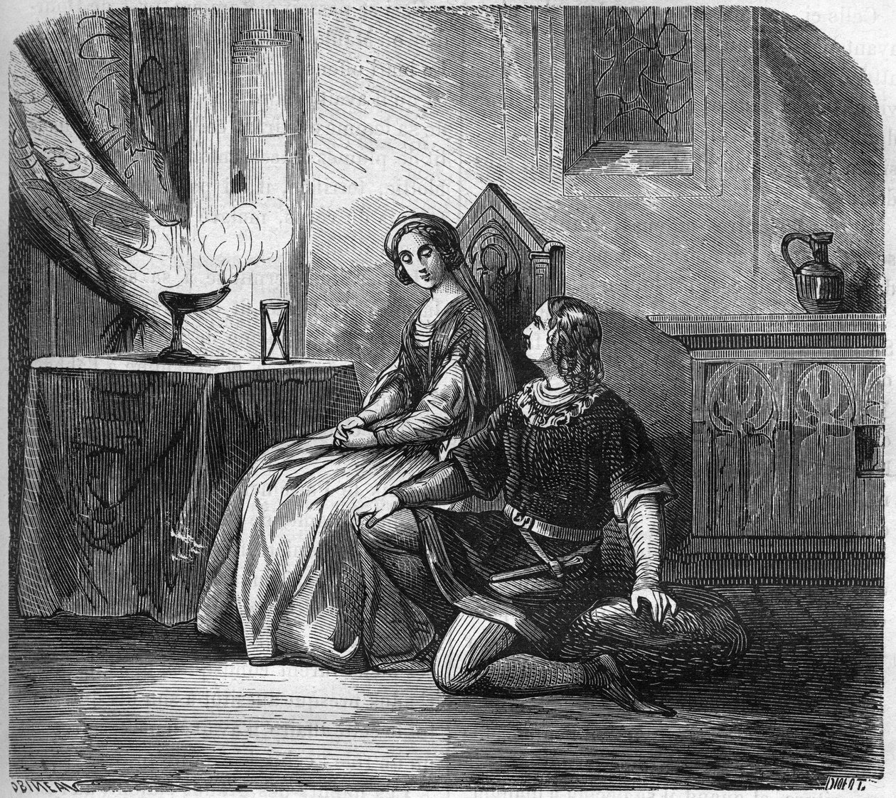 A Rainha Branca de Castela (1188-1252) e o Poeta e Rei de Navarra Thibault IV de Champagne (1201-1253) (também conhecido como Thibault I de Navarra). Gravação em "A história da prostituição e do deboche entre todos os povos do mundo desde a antiguidade até de French School