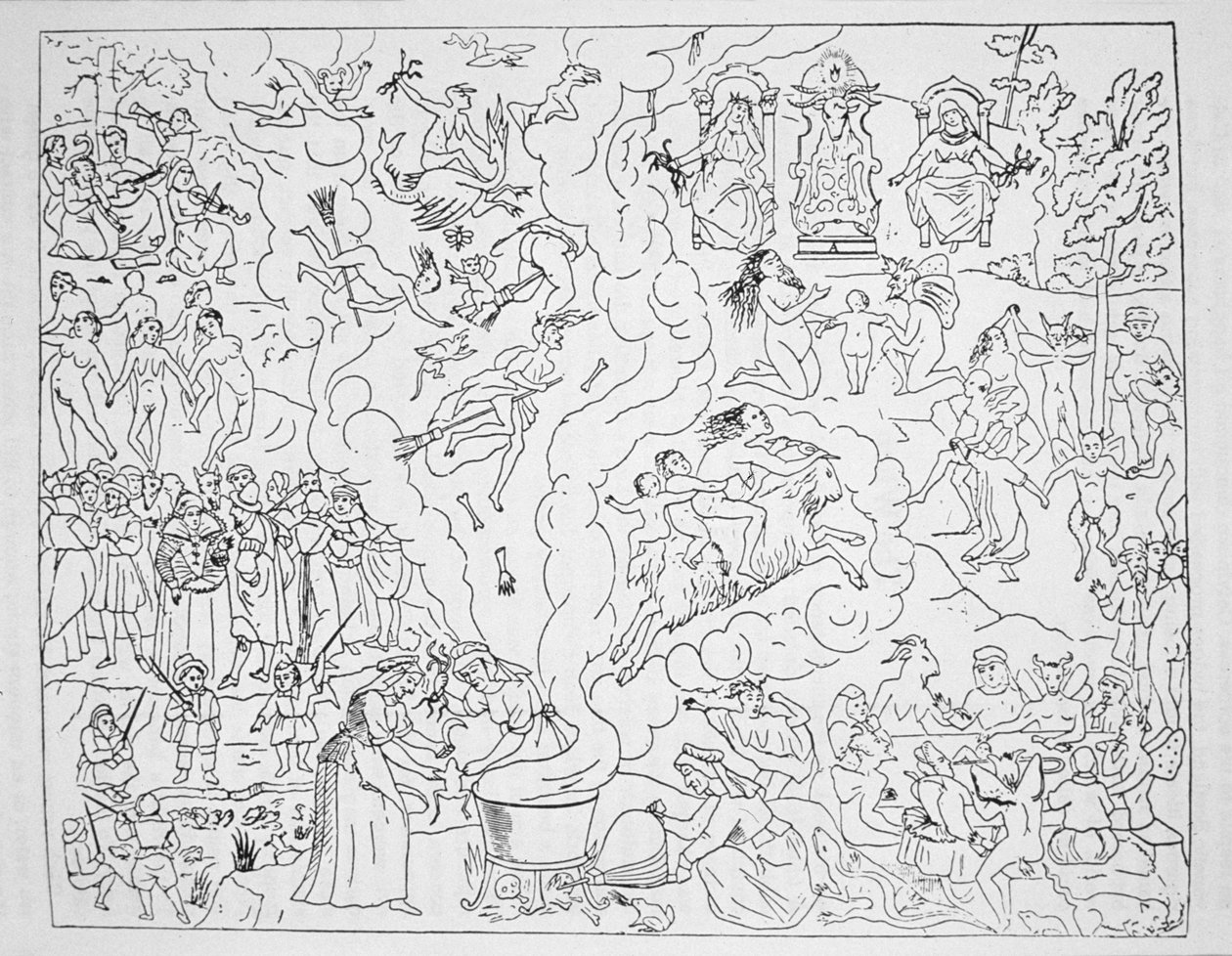 The Witches Sabbath, cópia de uma ilustração de Tableau de linconstance des mauvais anges de Pierre de Lancre, Paris 1612, usada em uma História da Magia, publicada no final do século XIX de French School