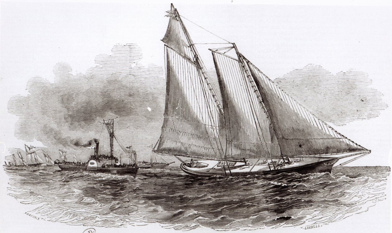 O Yacht America assumindo a liderança na Regata de Cowes de 1851, do Le Monde Illustre, 1851 de French School