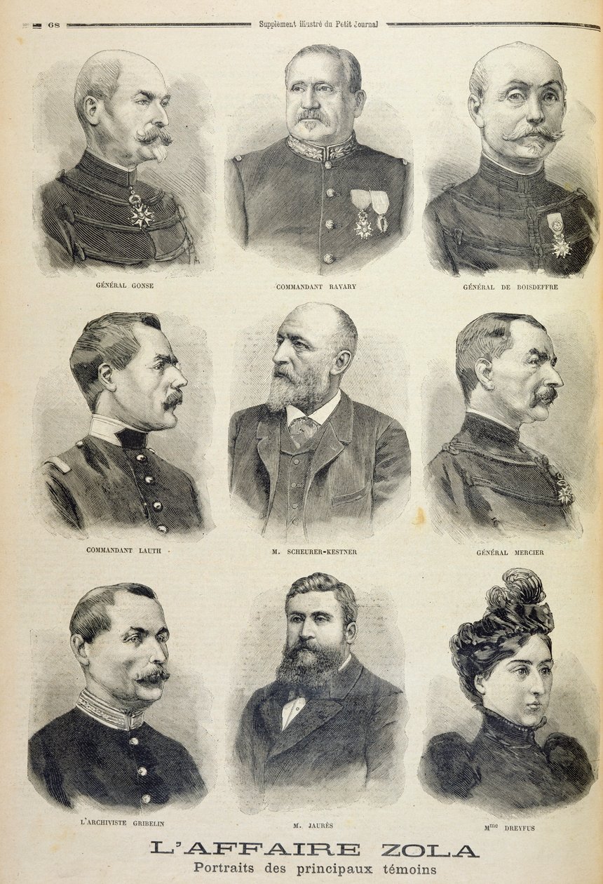 The Zola Affair: retratos das principais testemunhas, ilustração do suplemento ilustrado do Le Petit Journal, 27 de fevereiro de 1898 (lito) de French School