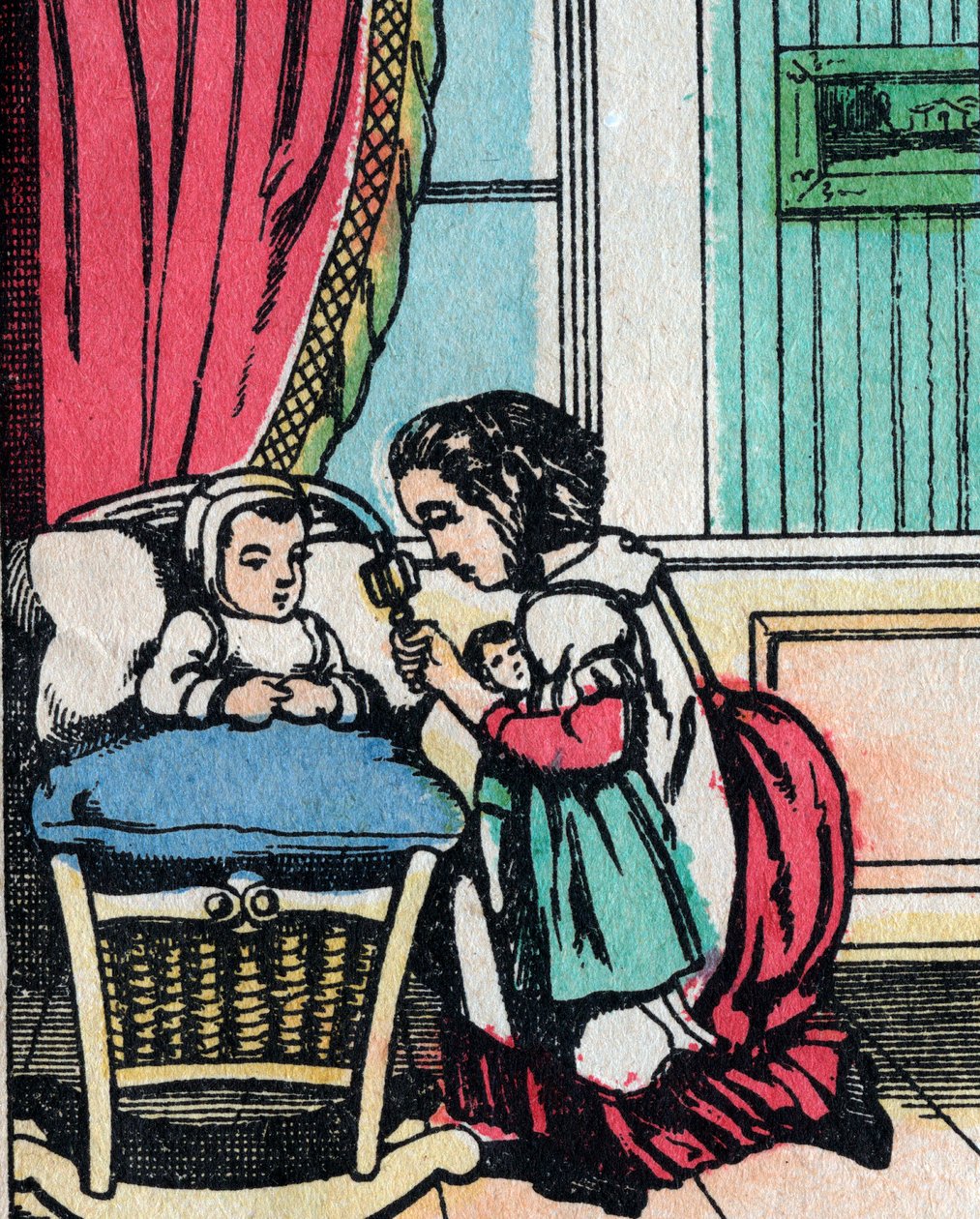 As actividades para raparigas de boas famílias: aprender a cuidar de bebés - Quadro epinal de French School