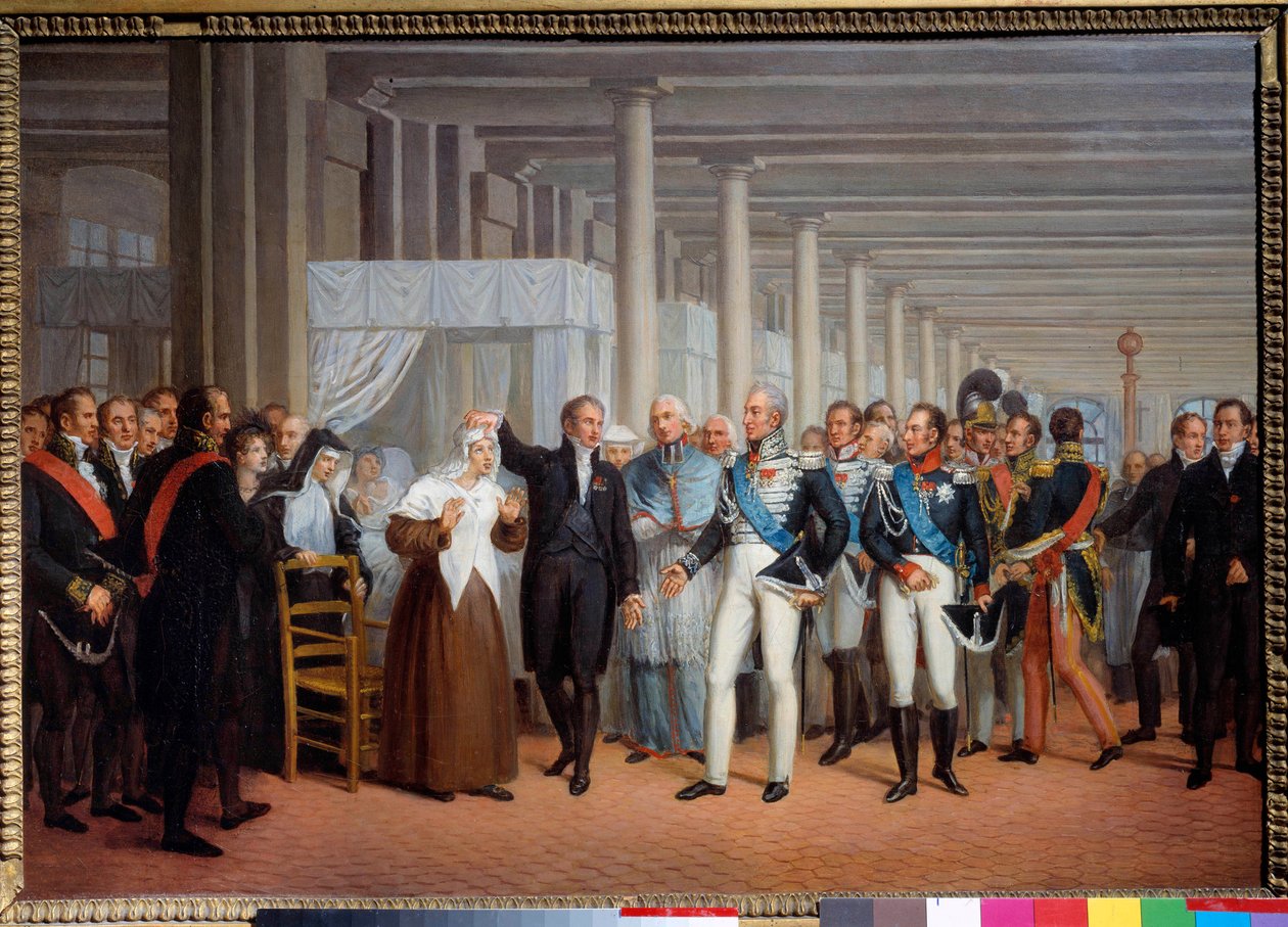 O anatomista e cirurgião Barão Guillaume Dupuytren (1777-1835) no Hotel Dieu apresenta uma ópera ao Rei Carlos X Pintura, escola francesa do século XIX, 375 x 540 cm Paris, museu do carnaval de French School