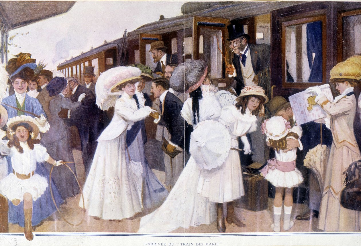 A chegada do "Comboio dos Maridos", deb.20 Century. de French School