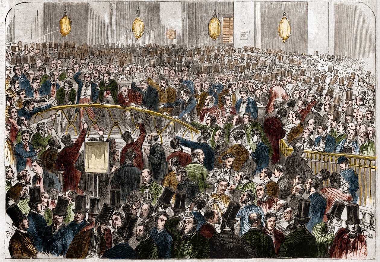 O cesto dos agentes de câmbio na Bolsa de Paris em 1867. de French School