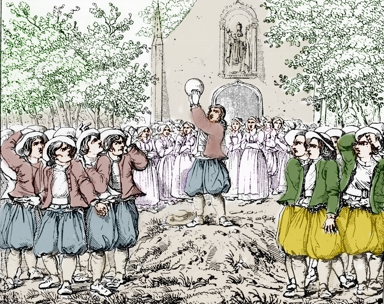 O início de um jogo de soule (futebol) na Bretanha, em meados do século XIX. de French School