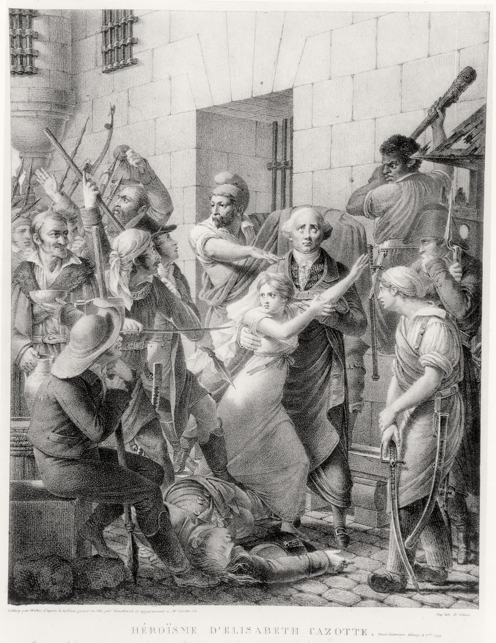 A bravura de Elisabeth Cazotte protegendo seu pai da máfia (gravura) de French School