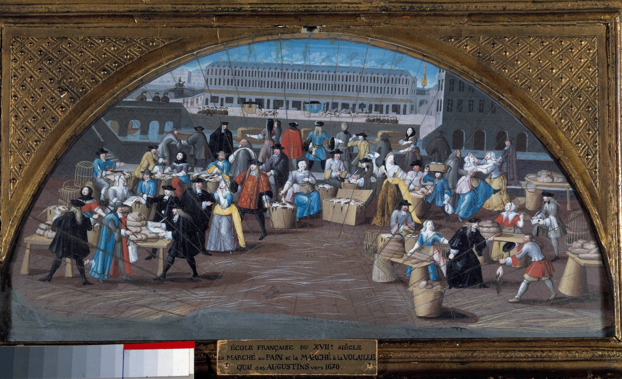 A marcha do pão e a marcha das aves no Quai des Augustins por volta de 1670. Pintura da Escola Francesa do século XVII. Paris, Musee Carnavalet de French School