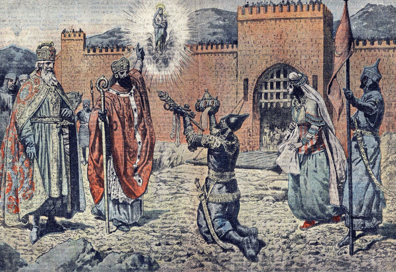 O príncipe Mirat dit Lorus, cercado por Carlos Magno em 778 no seu castelo de Lourdes de French School