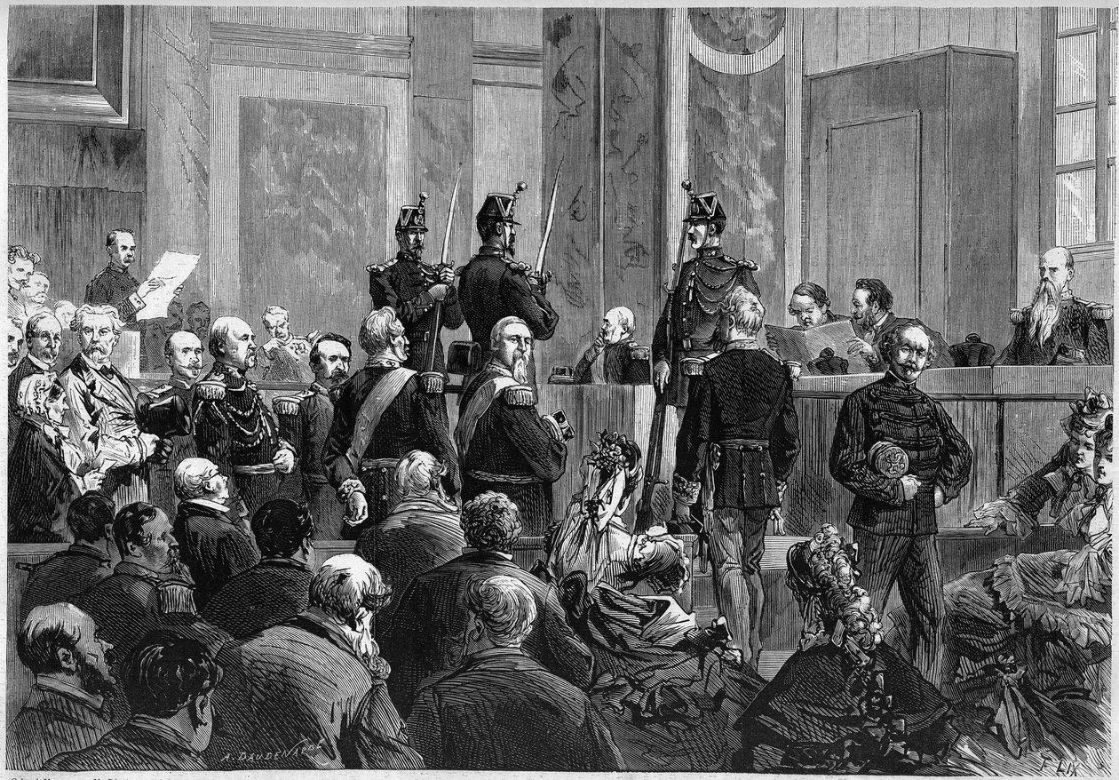 O chamado das testemunhas durante o julgamento de Marechal François Achille Bazaine (François-Achille de French School