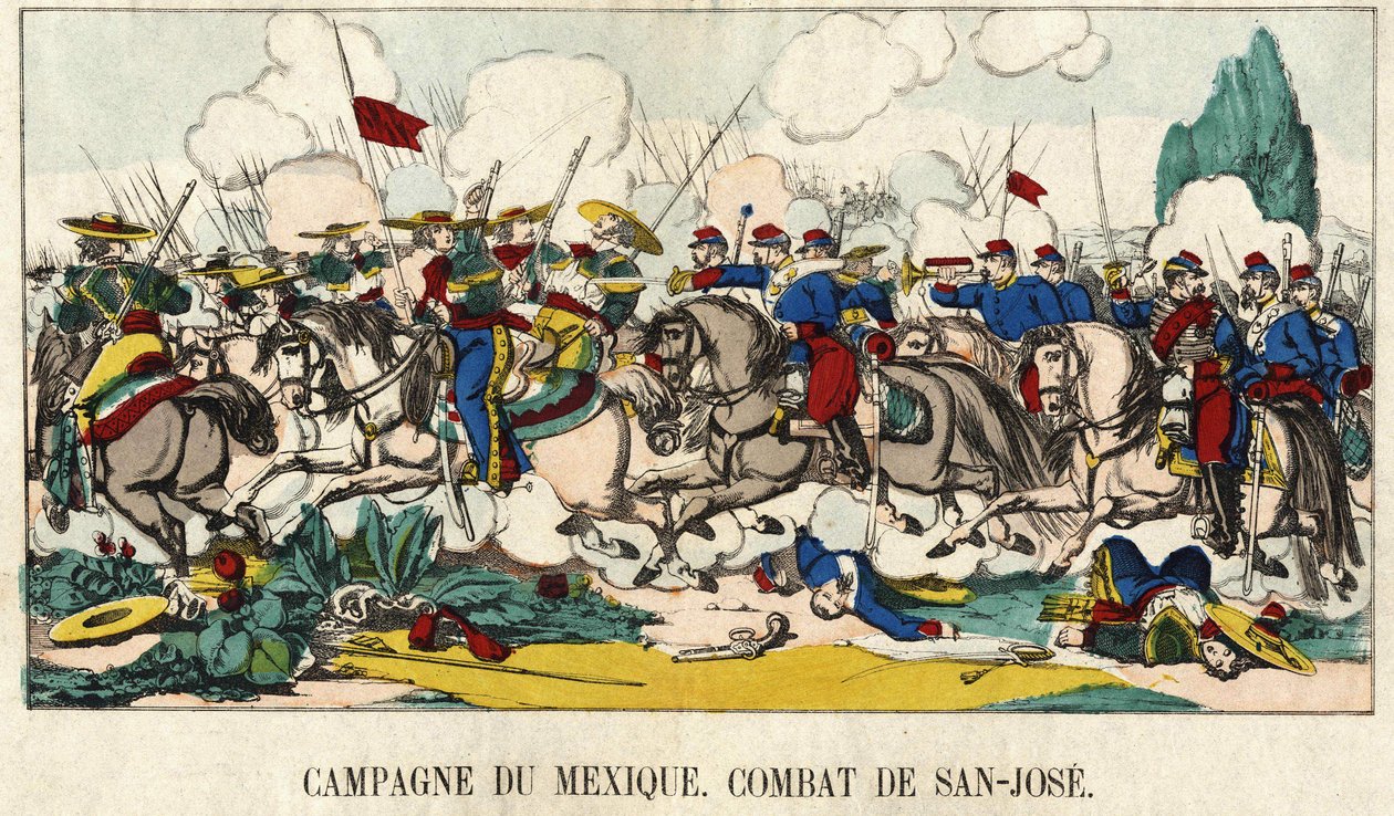 O capitão de Foucauld na batalha de San Jose (San Jose) durante a Campanha Mexicana (1862-1867), imagem epinal do século XIX de French School