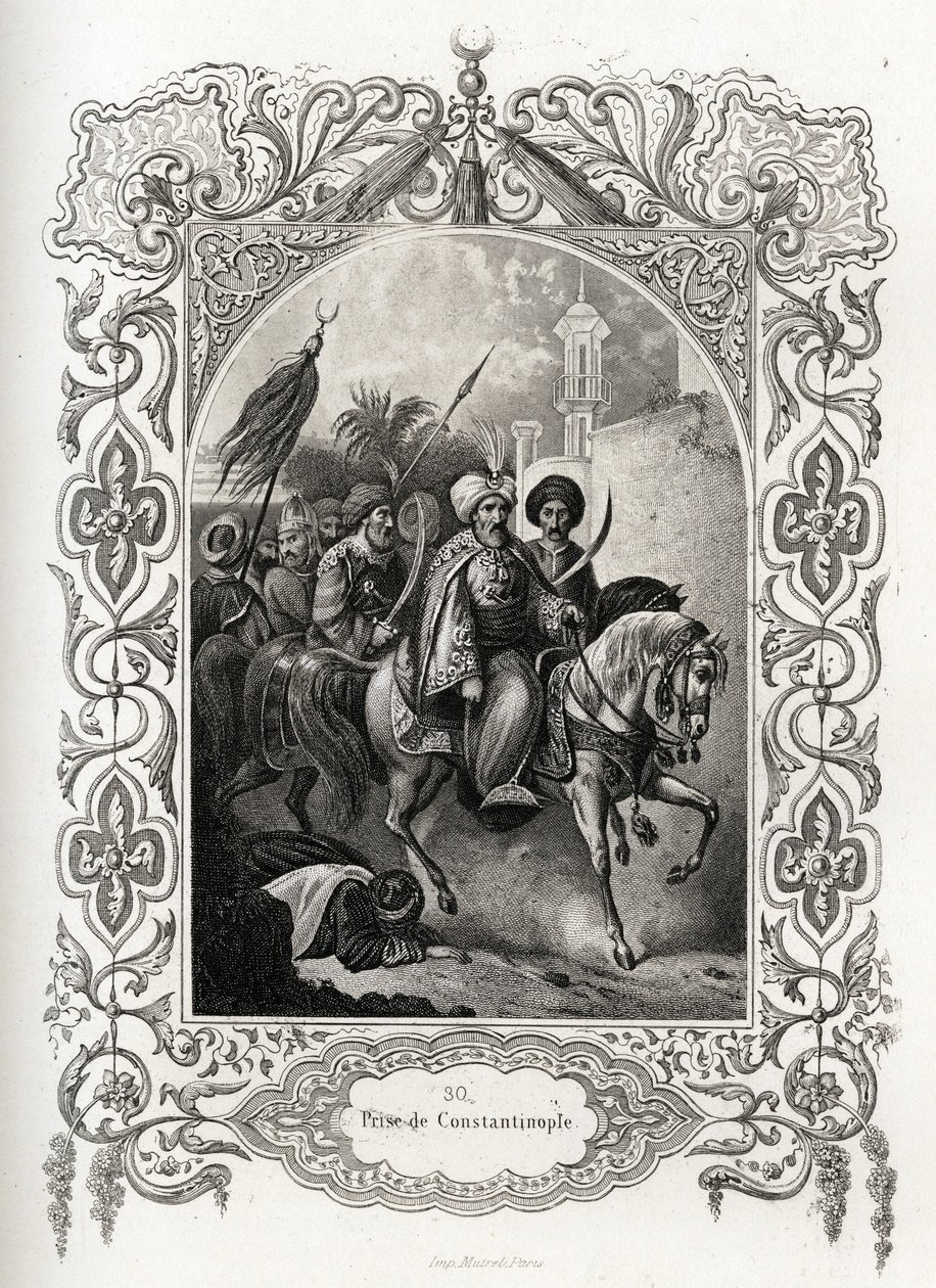 A tomada de Constantinopla em 1453 pelas forças otomanas. Gravura para ilustrar Histoire des popes de Maurice Lachatre (1814-1900), librairie du progres, Paris. de French School