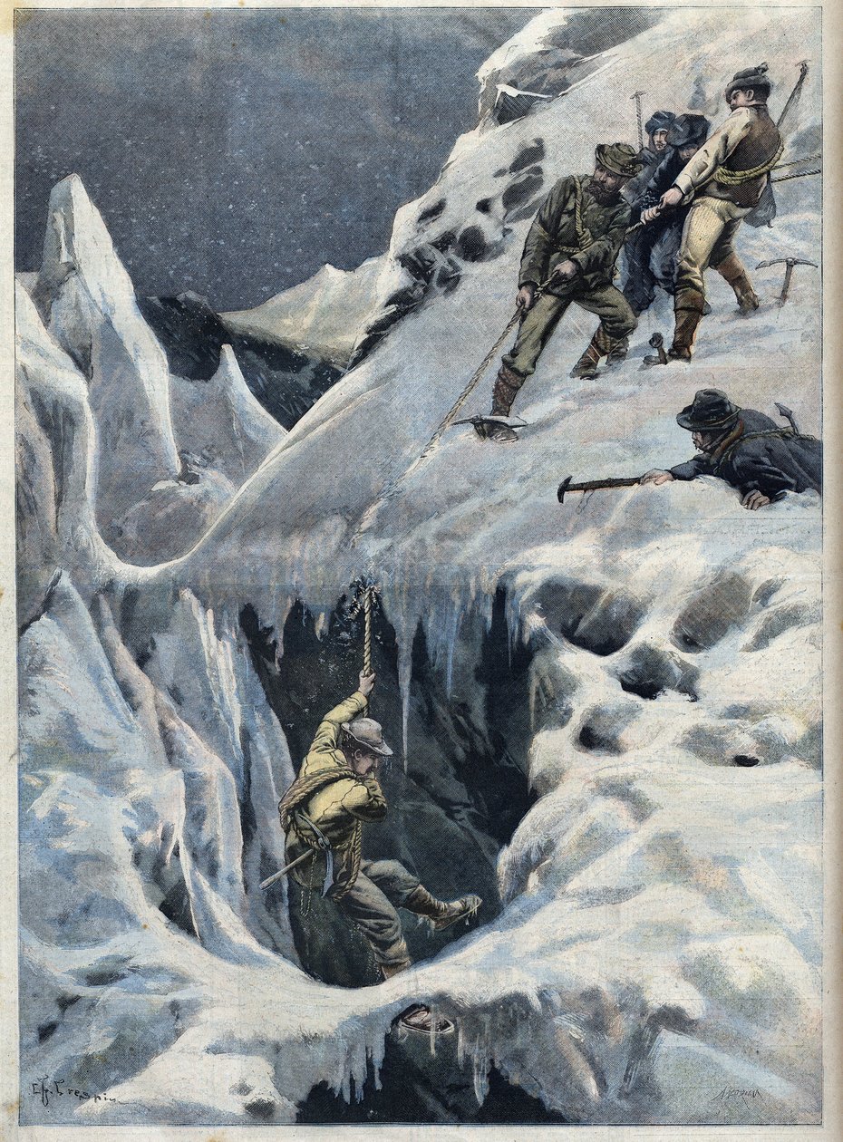 A catástrofe do Monte Branco: a morte de viajantes e seus guias durante sua expedição, em "Le Petit Parisien". de French School