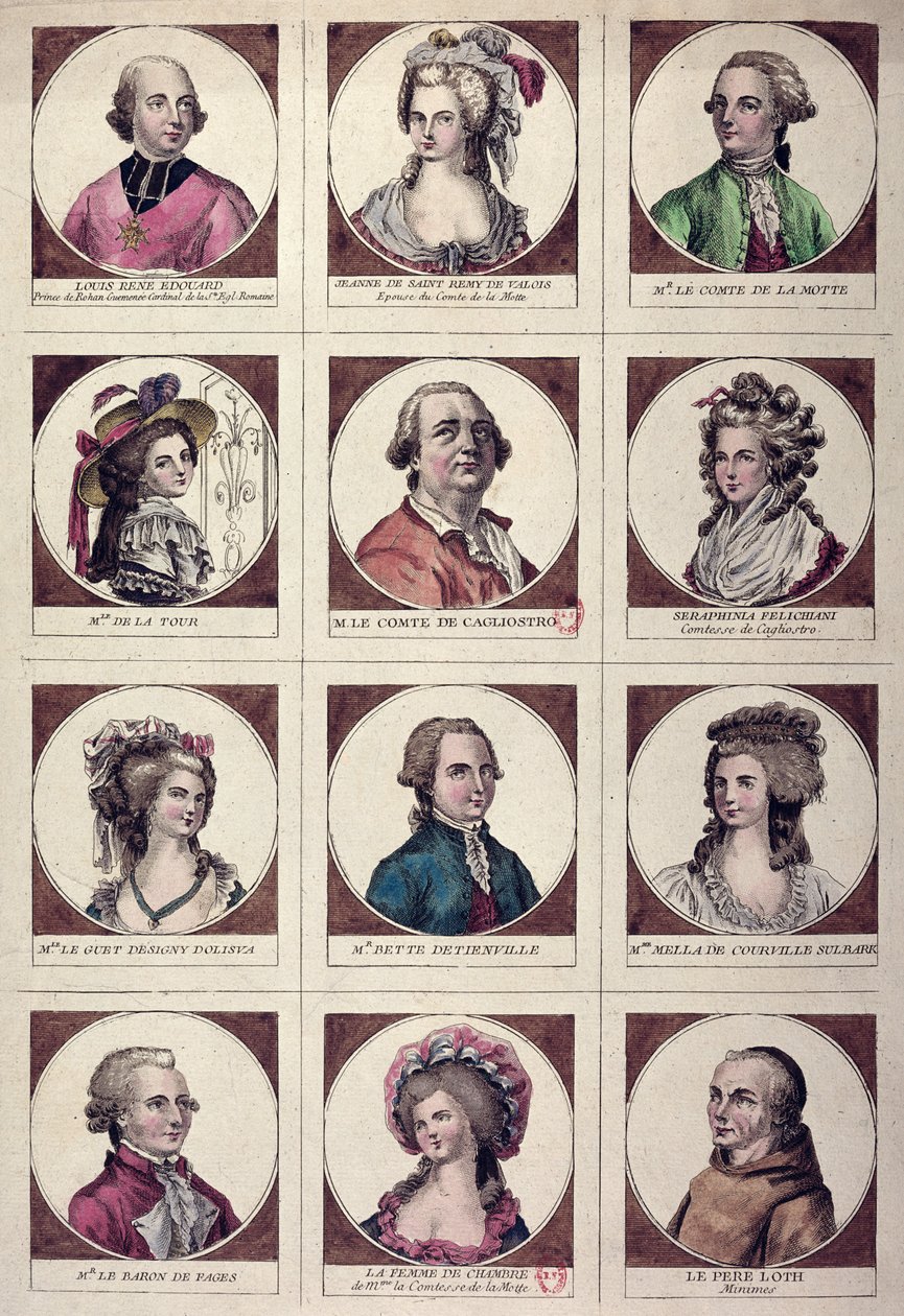 Os principais personagens envolvidos no Caso do Collier de la Reine 17856 de French School