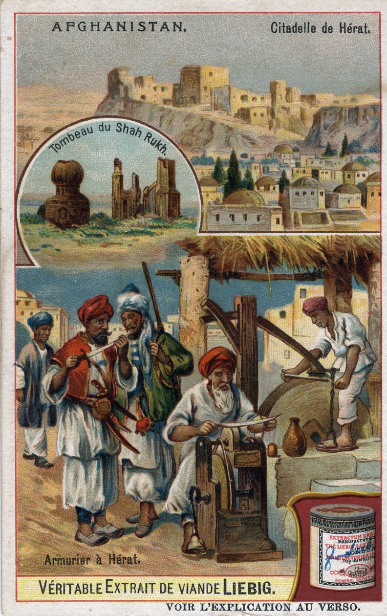 A cidade e armadores da cidade de Herat no Afeganistão e o túmulo do Shah Rukh. A cromolitografia do século XIX. de French School