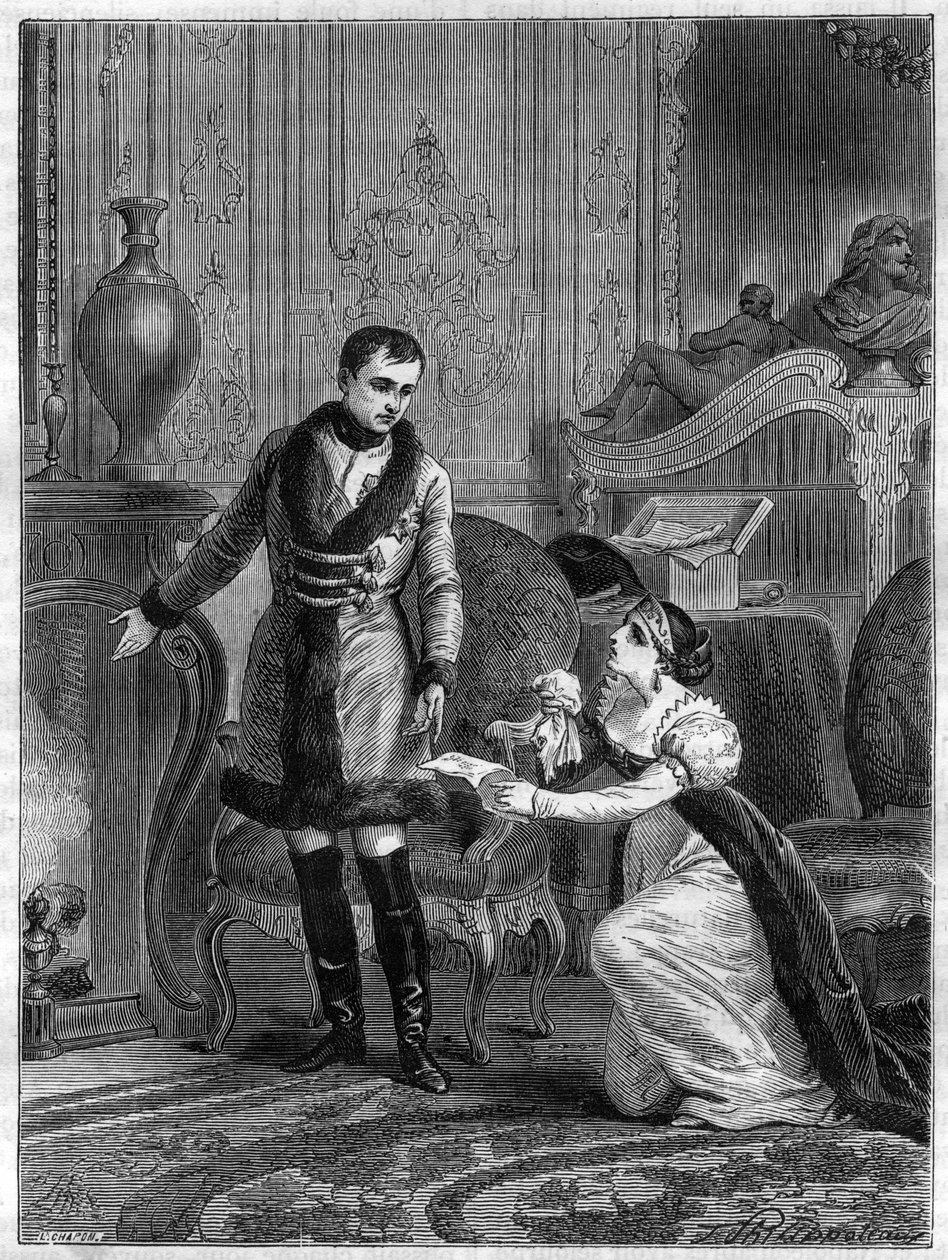 A clemência do Imperador Napoleão I (1769-1821) à Princesa de Hatzfeld que veio pedir perdão pelo seu marido Príncipe Hatzfeld, acusado de traição, em 28 de Outubro de 1806 - a clemência do Imperador Napoleão I (1769-1821) para com a Princesa de Hatzfel de French School