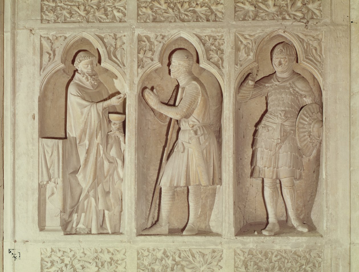 A comunhão de um cavaleiro, detalhe do extremo oeste da nave, 1245-57 de French School