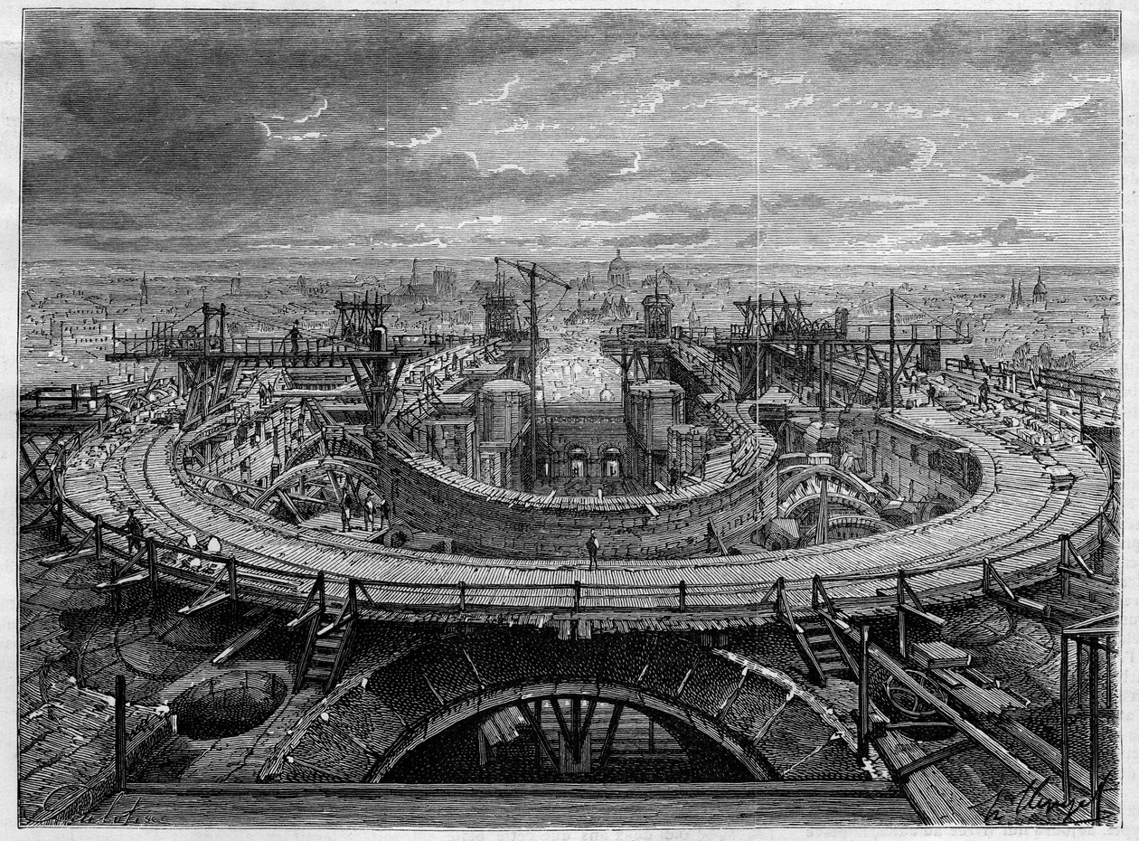 O canteiro de obras da Igreja do Sacro Coeur de Montmartre, em 1886, em "O Mundo Ilustrado". de French School