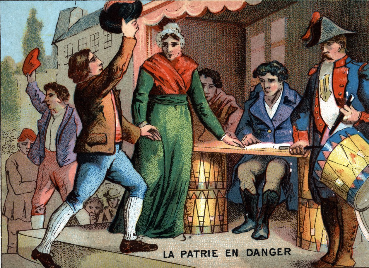 O país em perigo: "Os Voluntários de 92". Cromolitografia da série "Educação Patriótica pela Imagem". de French School
