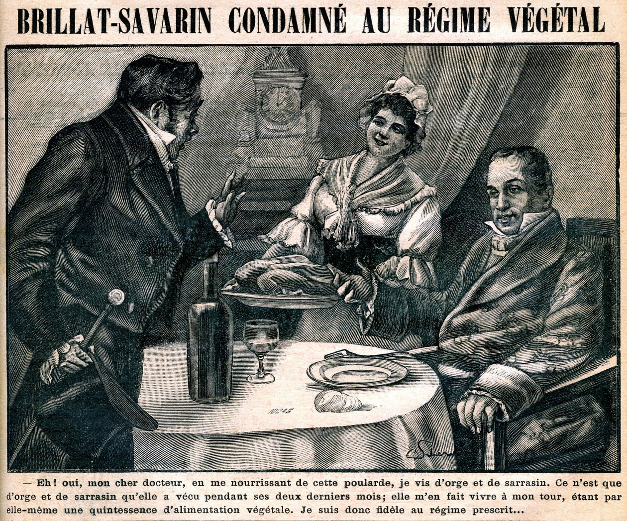 A curiosa dieta vegetariana do gastrônomo Jean Anthelme Brillat-Savarin (Brillat Savarin) (1755-1826, na capa do semanário "La cuisine des familles" n°90, 10 de março de French School