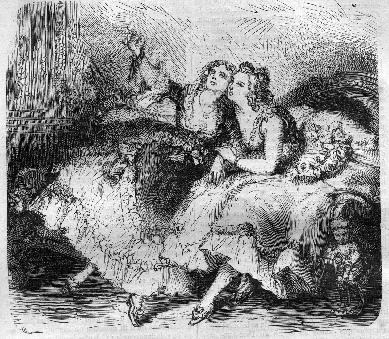 As filhas do "harém" do Rei da França Luís XV dit le Bien-Aime (Bien Aime) (1710-1774). Gravura em "Histoire des Papes-Rois-Queen and Empereurs a travessa les centuries" de Maurice Lachatre de French School