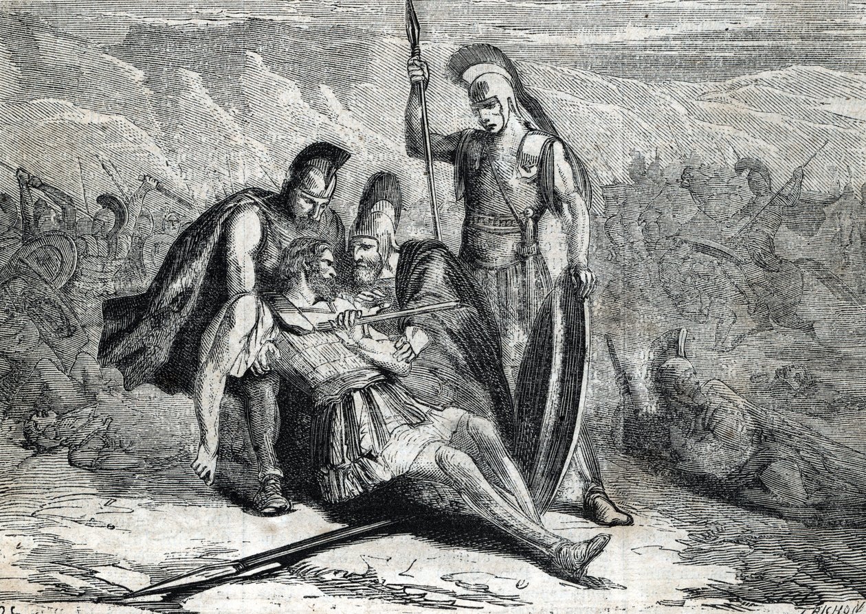 A morte de Epaminondas (418-362 AC) - (gravura) 1864 de French School