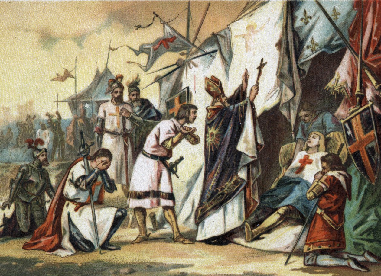 A morte de Saint Louis (Louis IX) (1214/1215-1270) em Tunis. Cromolitografia do final do século XIX de French School