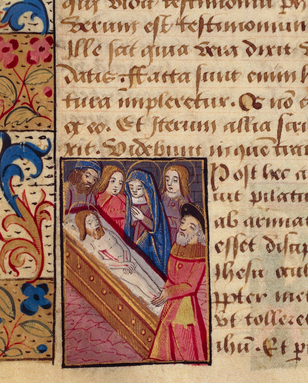 A deposição de Cristo no túmulo, miniatura do Livro de Horas (Uso de Poitiers), manuscrito em latim e francês ilustrado pelo estudante de Robinet Testard, manuscrito 1097 folio 80 verso, França fim do século XV. de French School