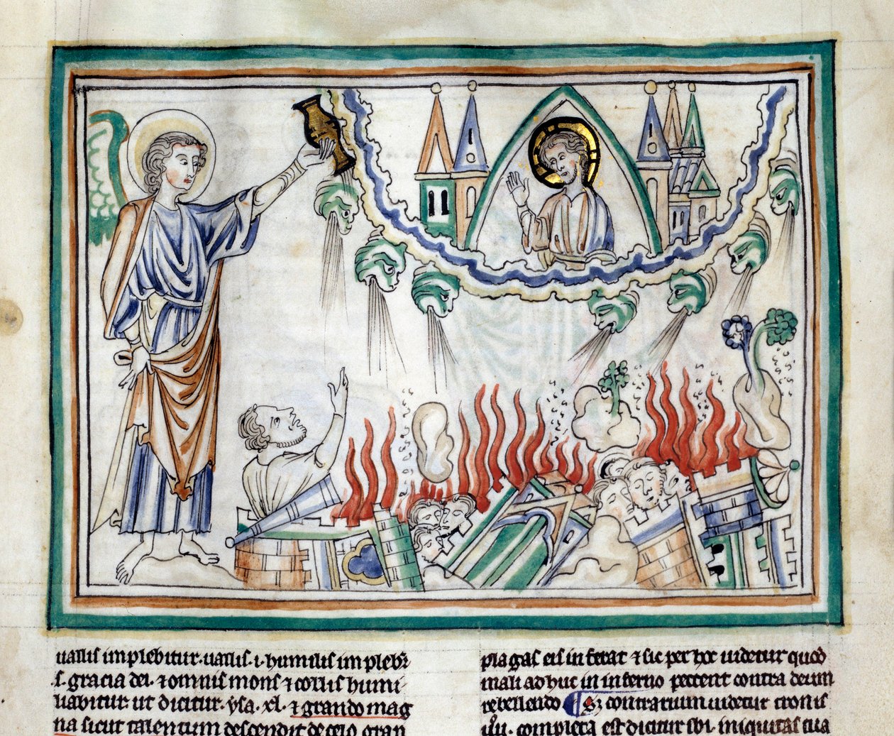 A destruição da Miniatura da Babilónia tirada do "Apocalipse de Cambrai" iluminado pela Escola Francesa do século XIII. A Sra. 422. Biblioteca Municipal, Cambrai de French School