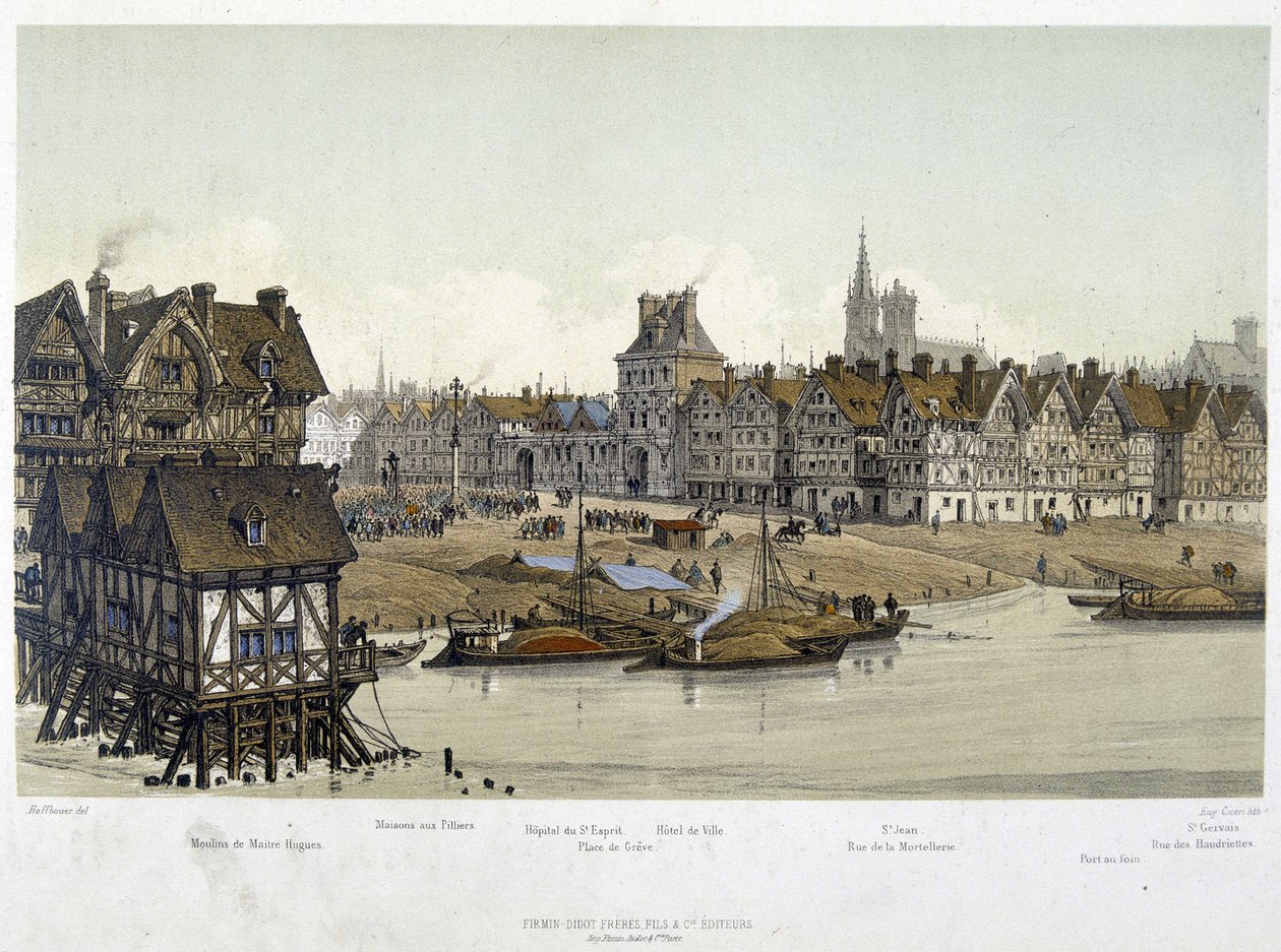 O bairro do Hotel de Ville de Paris em 1583 - em "Paris através dos tempos: o templo e a rue Royale", finais do século XIX de French School
