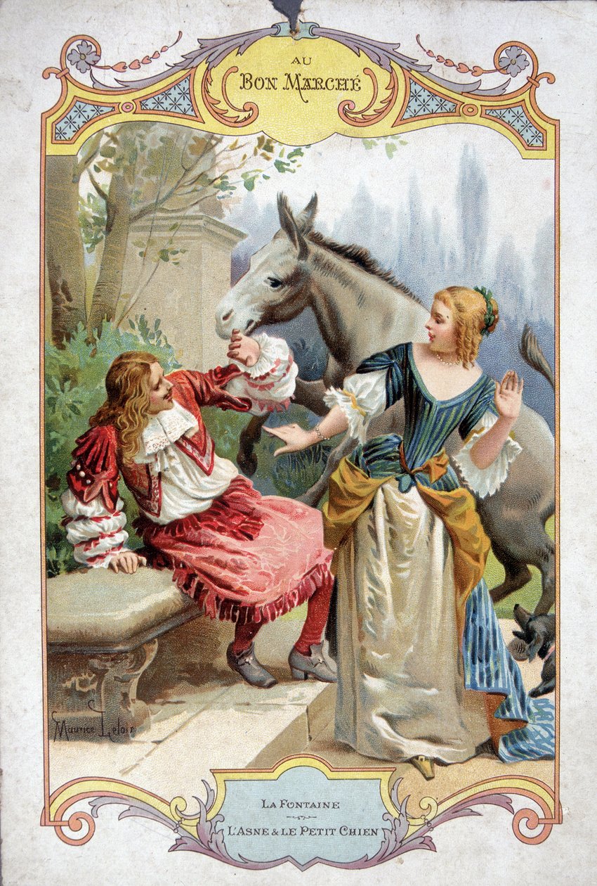 O burrinho e o cãozinho (Fable de La Fontaine) - Bon Marché autocolante publicitário de French School