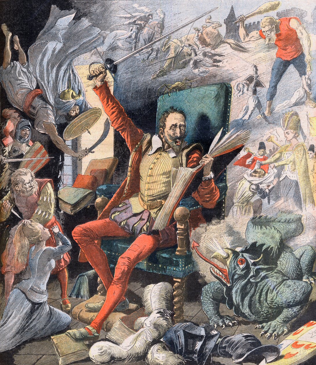 O sonho de Dom Quixote. Le Reve de Don Quixote (Miguel De Cervantes) - Ilustração para Le petit Journal, 21 de maio de 1905. de French School
