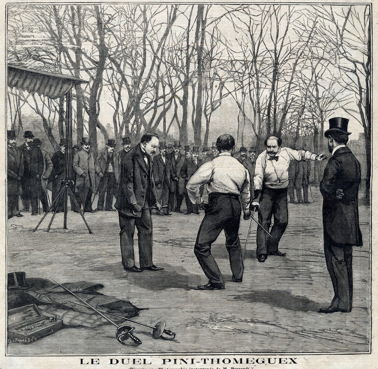 O duelo dos mestres de armas Pini e Thomeguex no Parc de Saint Ouen (Saint-Ouen). No "Le Petit Parisien" de 28/03/1897. de French School