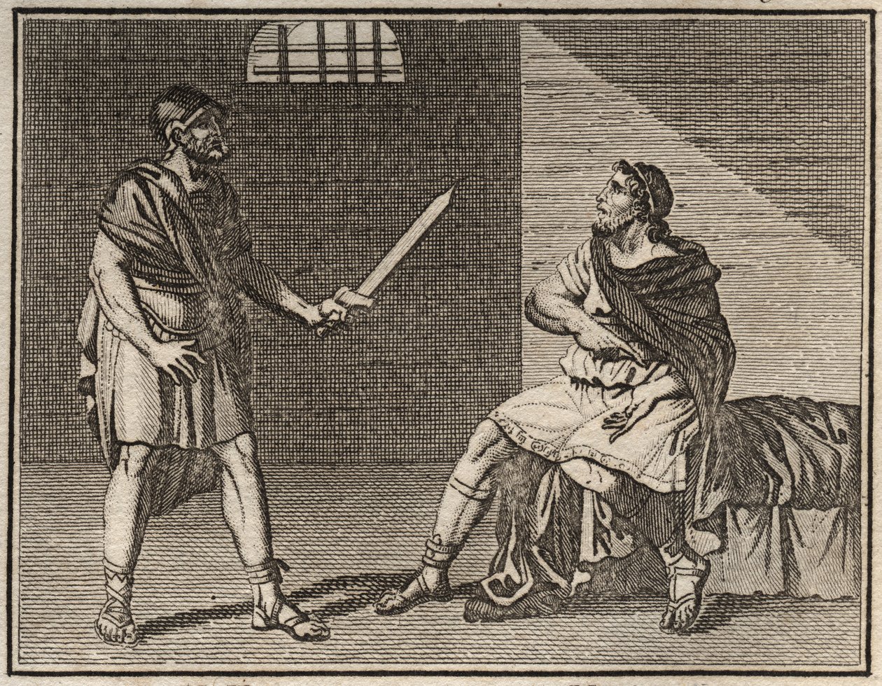 O eminente general Marius, fugindo de Sulla, é capturado em Minturnae, mas ninguém ousa matá-lo, nem mesmo um escravo estrangeiro. de French School