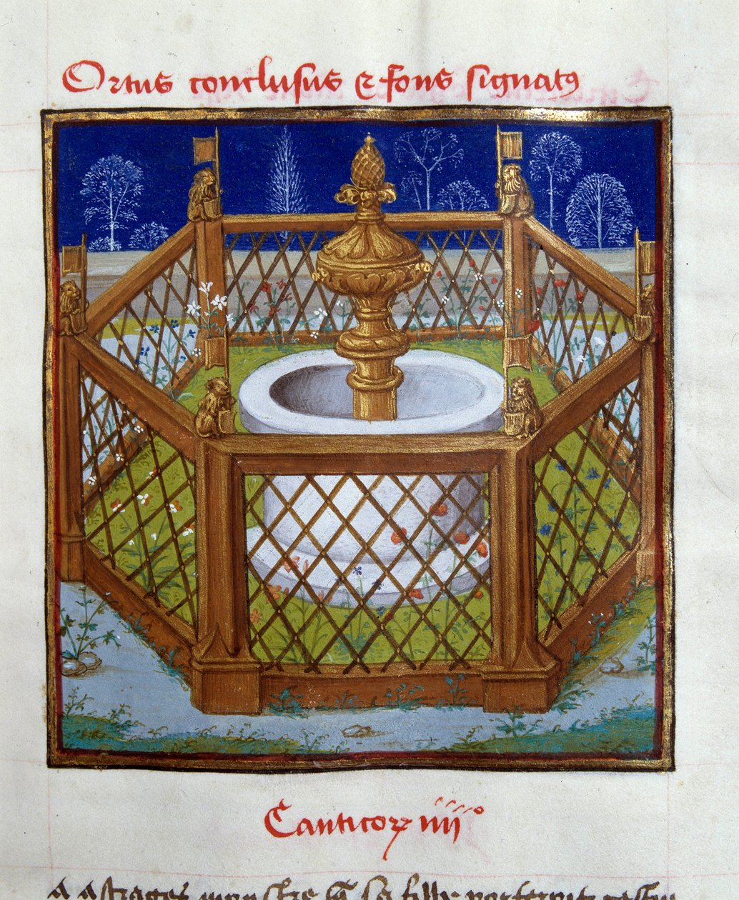 O jardim fechado e selagem de fonte Miniatura do Mestre de Dreux-Bude (Dreux Bude) (Andre d