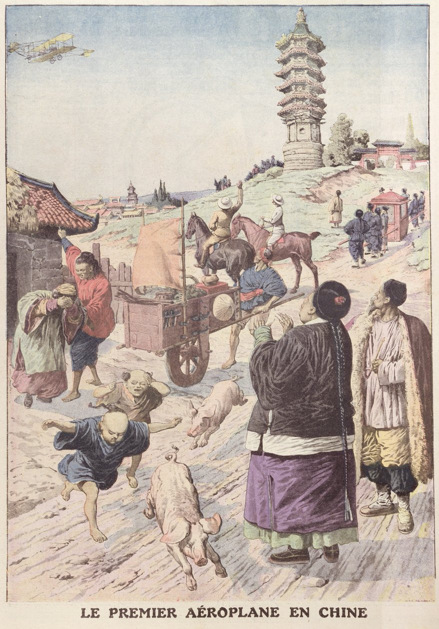 O primeiro avião na China, ilustração do Le Petit Journal de abril de 1911 de French School