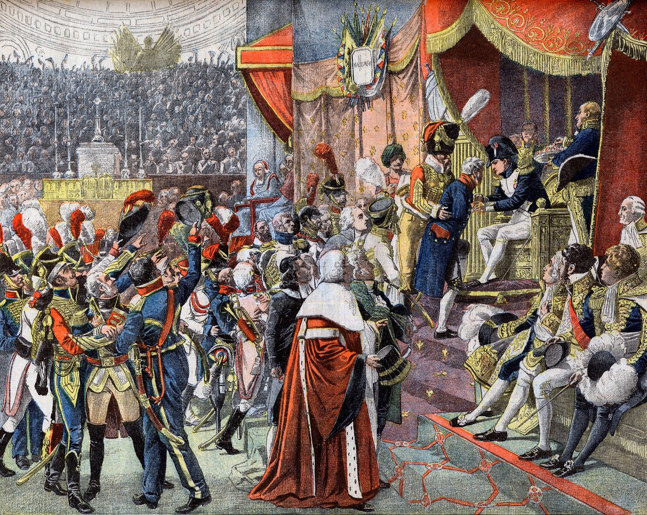 A primeira distribuição das Cruzes da Legião de Honra em 1804 no "Le Petit Journal". de French School