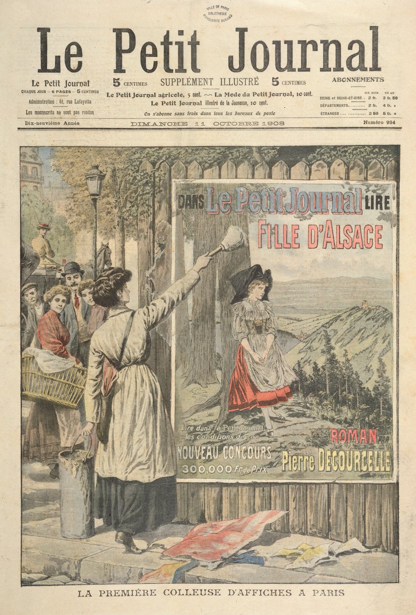 A primeira mulher do billposter em Paris, do le Petit Journal, 11 de outubro de 1906 de French School
