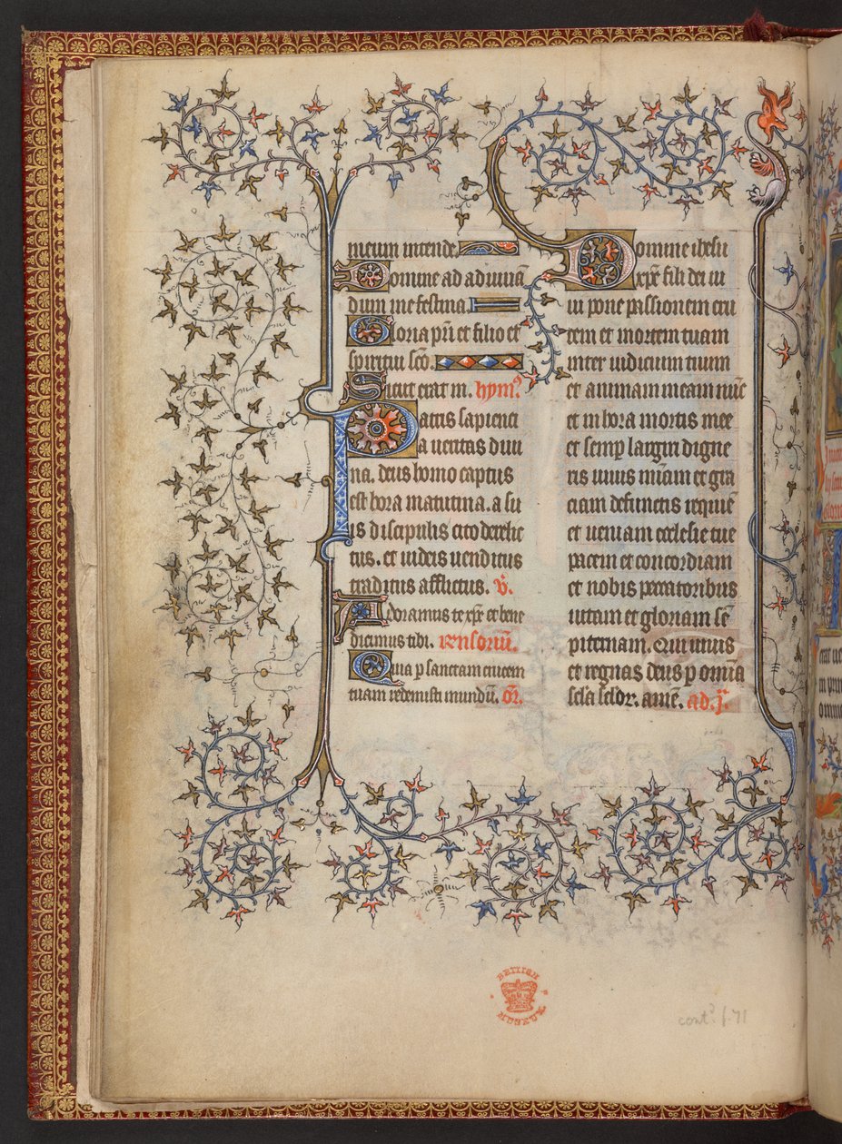 A primeira folha das Horas da Cruz, Livro de Horas, Add MS 32454 f.8v, França de French School