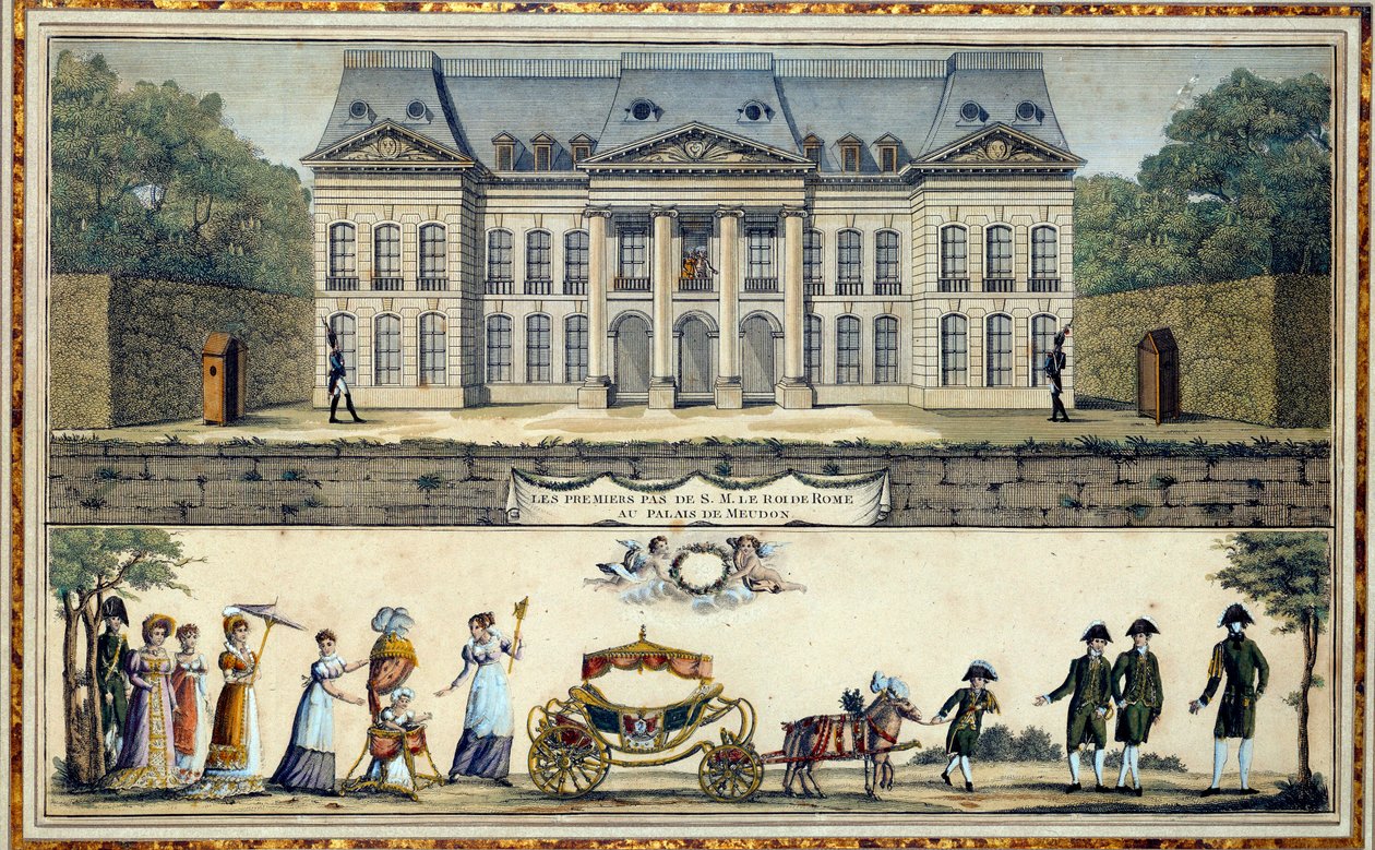 Os primeiros passos do Rei de Roma Napoleão II, Duque de Reichstadt (1811-1832) e filho do Imperador Napoleão I (1769-1821), uma estampa do século XIX de Meudon Sceaux, Musée de l