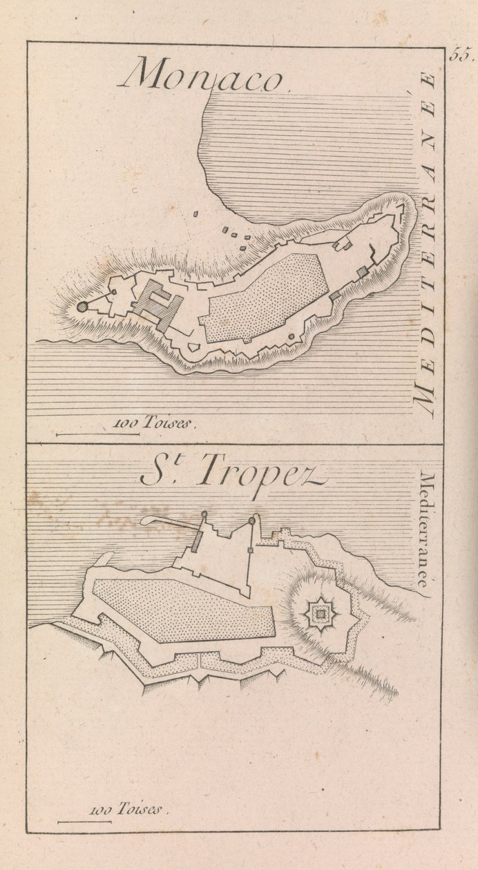 As fortificações do Mónaco e de St. Tropez, c.1760 (gravura) de French School