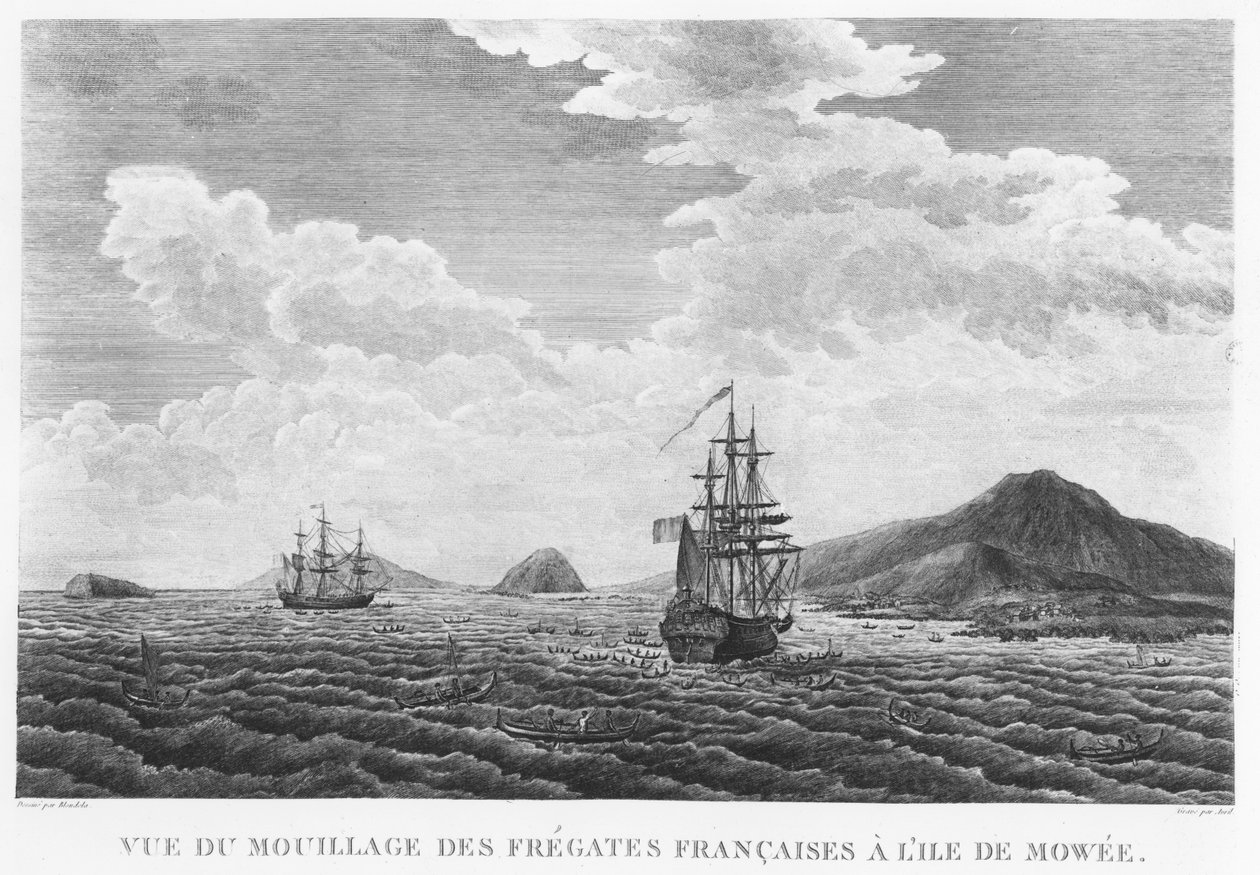 As fragatas de La Perouse na ilha de Maui (gravura) de French School