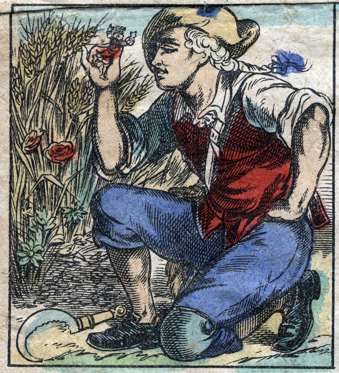 O lavrador gigante da Brobdingnag apreendeu o Lemuel Gulliver. Ilustração para "Gulliver