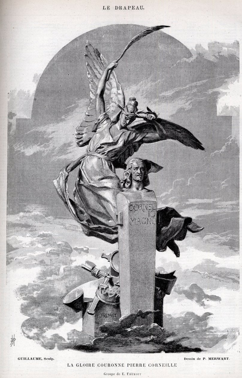 A coroa da glória Pierre Corneille - desenho de Merwart para "a bandeira - ilustre monitor da Liga dos Patriotas" - 1884 de French School
