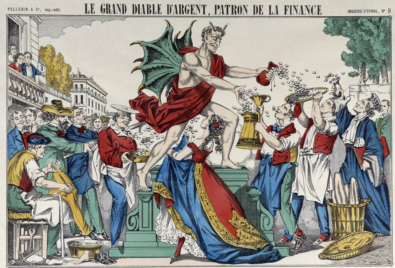 O grande diabo prateado, chefe das finanças - imagem de Epinal de French School