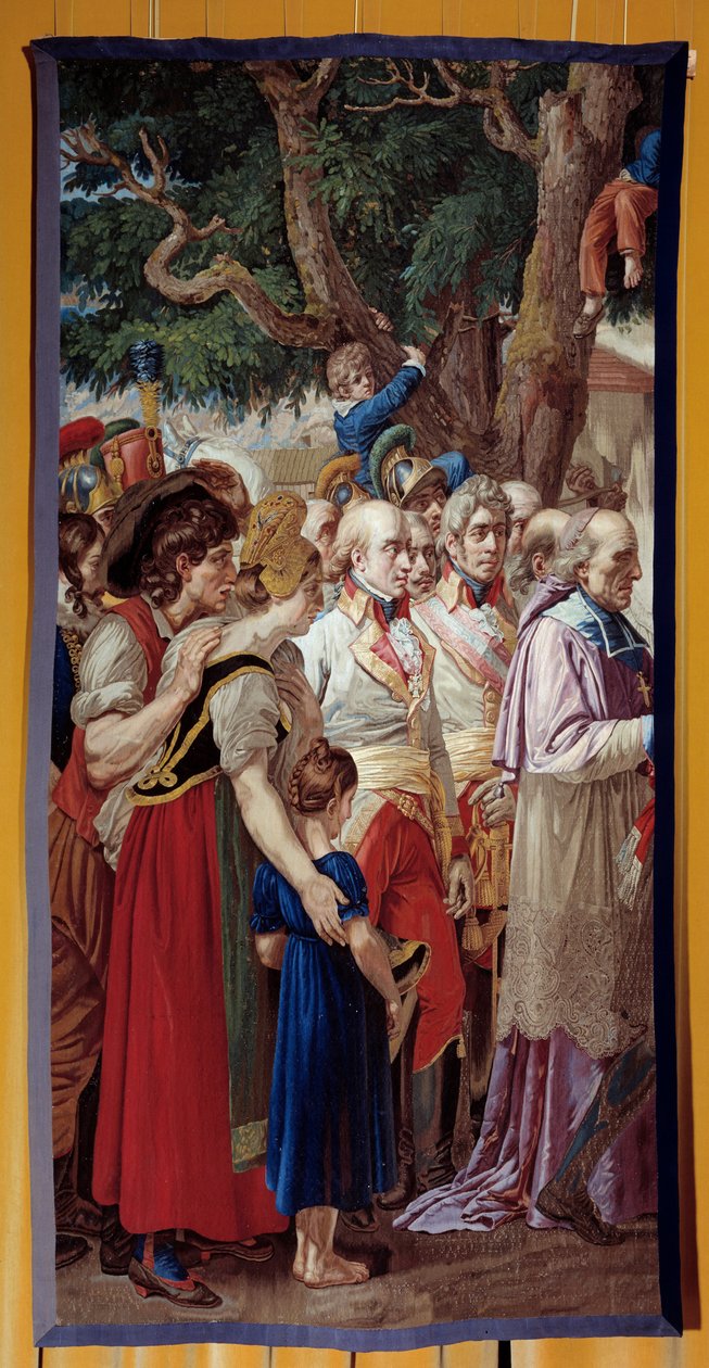 A entrega das chaves de Viena a Napoleão I (1769-1821) O imperador regressou à capital austríaca abandonada por François II de Habsburgo em 14/11/1805. Tapeçaria feita pela oficina dos Gobelins. 1815. Sol 3,35x1,72 m Malmaison, musee du chateau de French School