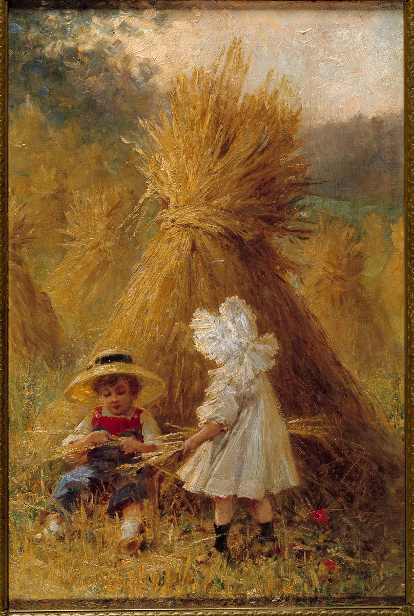 O palheiro Duas crianças no campo. Pintura da escola francesa do século XIX. Coleção Particular de French School