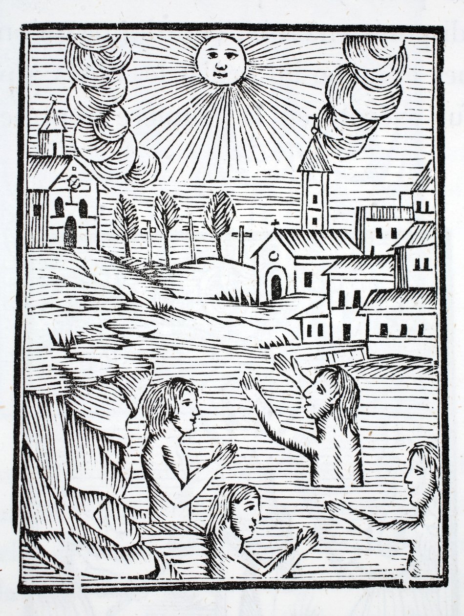 As águas curativas de Alise, Borgonha, o local de morte de Saint Reine, são visitadas pelos doentes. de French School